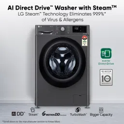 lg 9 kg 5 Star with AI Direct Drive, 6 Motion, Inverter Direct Drive, Steam and Wi-Fi Enabled Fully Automatic Front Load with In-built Heater Black image 5