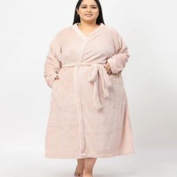 klotthe Pink Solid Woolen Women Bath Robe With Belt (XXL)-picture-14