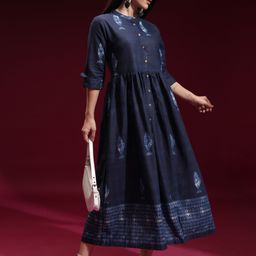 vishudh Women Fit and Flare Dark Blue Midi/Calf Length Dress-picture-2