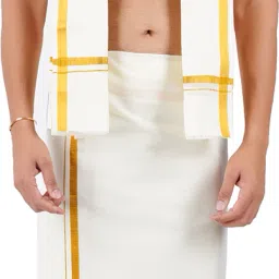 DHRONA 2 Meter Cotton Dhoti With Towel Solid Men Dhoti-image-69