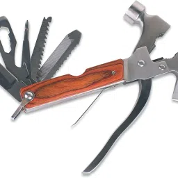 NSV Folding Push Button Lock Multi Tool For Hiking , Camping , Travelling Axe, Knife Sharpener, Multi Tool, Pocket Knife, Saw, Can Opener, Folding Saw, Hatchet-21