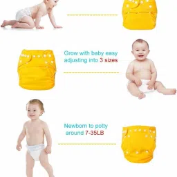 baby hashtag Reusable Cloth Diaper, Washable Adjustable Infants Nappy with Insert- (0-24 Months, Pad Included) - Pack/Combo of (3 Cloth Diaper+3 Insert 4 Layer) image 3
