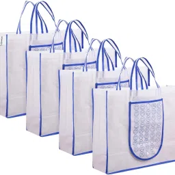 Front Pocket Grocery Bag with Handle|Pack of 4|Blue Pack of 4 Grocery Bags-30