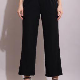 Women Loose Fit Black Polyester Trousers-image-60