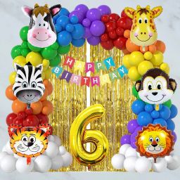 Multicolor Jungle Theme Decoration Kit - 6YR Happy Birthday Celebration-image-2