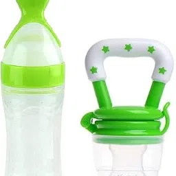 Baby Safe Silicone Squeeze Fresh Food Feeder Bottle with Food Dispensing Spoon Teether and Feeder-2
