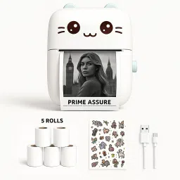 Prime Assure Mini Printer with 5 Rolls and Stickers, Mini Portable Inkless Pocket Printer for Notes Receipt Banner Label & Photo Thermal Receipt Printer-7