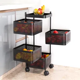 4 Layer Kitchen Trolley Storage Rack Square Design Fruits & Vegetable Basket Iron Kitchen Trolley-image-46