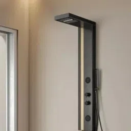 Elite Thermostate Shower Panel Matte Black Gold Adition 5 in One Tower System One Tower System, Body Massage Sparay Handheld Shower Wall Mount Easy Connect Shower Panel Stainless Steel 304-9