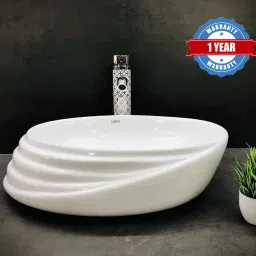 Table Top Premium White Ceramic Wash Basin(0024) with Waste Pipe & Coupling set (20.8x15.2x6)(White) Table Top Basin-image-85
