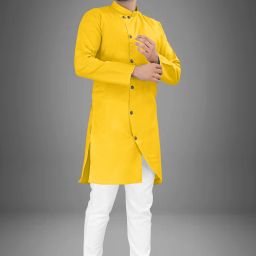 Men Solid Cotton Blend Asymmetric Kurta-image-41