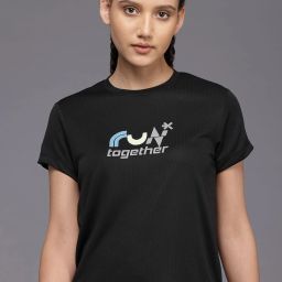 Women Printed Round Neck Polyester Black T-Shirt-image-86