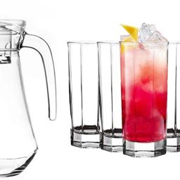 S1Store Royal Look Italian Premium Design Round Jug 1.3l, 6 Hexa Shape Glass Set 250ml, Jug With Glass Set, Juice/water Jug With Crystal Glasses (6 Pieces Glasses 250ml And 1 Water Juice Jug 1.3 Liter),highball Glass With Jug For Dining Table Jug Glass Set-image-82