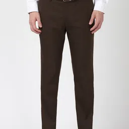 peter england Men Slim Fit Brown Polycotton Trousers-picture-40