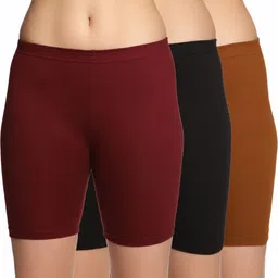 lux Pack of 3 Solid Women Multicolor Cycling Shorts-picture-0