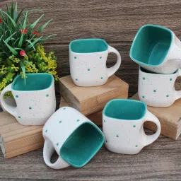 Pack of 6 Ceramic Coffee/Tea Cup White Marble Outside & Square shape Tableware 150 ML-3
