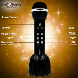 make ur wish Superier Quality With LED Wireless Bluetooth Microphone Connection Player Speaker 2-in1 With Recording + USB+FM Microphone image 4