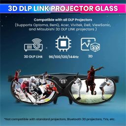 amiciVision 3D Eyewear for DLP Link 3D Projectors, 144Hz Rechargeable Active Shutter Video Glasses image 2
