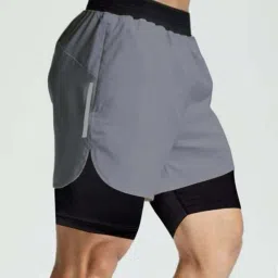 Color Block Men Grey Sports Shorts, Gym Shorts-picture-11