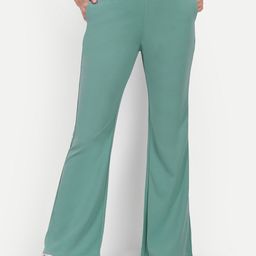next one Women Flared Green Polyester Trousers-picture-12