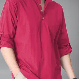 yugnik Men Solid Cotton Blend A-line Kurta-picture-1
