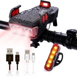 USB Rechargeable Bicycle Light Set 400 Lumen Super Bright Headlight LED Front Rear Light Combo-image-12