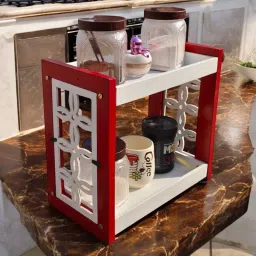Fruits/Vegetables Kitchen Rack 2-Tier Wooden Kitchen Rack Organizer | Spice Jar & Container Shelf Red/White Wood-image-33