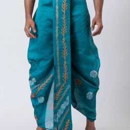 Nakshi Hand Block Print Dhoti Fpr Men / Weadding Dhoti / Redy to wear Solid Men Dhoti-image-3