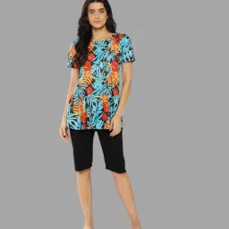 Womens Yellow-Black Colour Floral Print Nylon Plus Size Swim Suit Printed Women Swim-dress Light Blue Swimsuit-picture-18