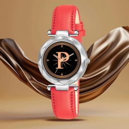 prominent letter 'P' on Silver dial Green Leather Casual,Formal,Party,Wedding Analog Watch - For Girls GEN-SL-ALPHA-P-RED-L-1-image-29