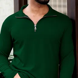 indiclub Men Self Design Polo Neck Polycotton Green T-Shirt-picture-25