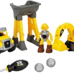 sr toys Set of 2 Unbreakable & Moveable Part Bulldozer, Mixer & Crane Truck Toy Vehicl image 3