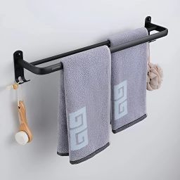 Space Towel Rod/Towel Hanger with Hooks for Bathroom/Towel Holder -24 Inch Black Towel Holder-image-19