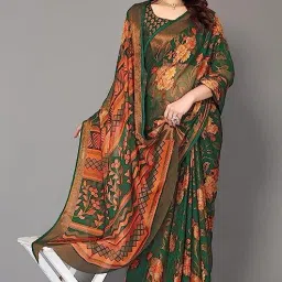 Paisley, Polka Print, Geometric Print, Woven Mysore Brasso, Chiffon Saree-image-19