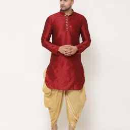Men Pure Silk Kurta Dhoti Pant Set-image-14