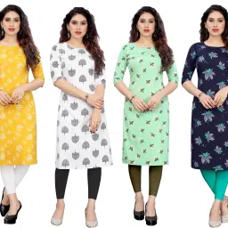 Pack of 4 Women Printed Crepe Straight Kurta-image-97