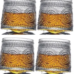 (Pack of 4) Whiskey Glasses,Rotatable Decompression , New Fashioned Whiskey Glasses Glass Set Whisky Glass-22
