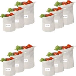 Fridge Bag for Vegetables Storage. 100% Cotton, Biodegradable, Reusable, Fruit Bag, Fridge Bag Multipurpose. Set of 12 - Beige Pack of 12 Grocery Bags-image-50