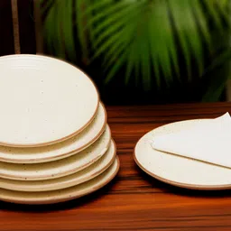 freakway Handmade & Handcrafted Ceramic Stoneware Cream White Plate(10 inch Diameter) Set of 6 Dinner Plate-picture-2