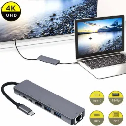 Nsinc CNC Aluminium 6 in 1 Type C Adapter with 4K HDMI Port, Ethernet 1000mbps RJ45 Port, 2 USB 3.0 Ports, USB-C Power Delivery, Compatible for USB C Devices (Titanium Grey) USB Adapter image 3