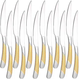 oicia Gold-Handle Bread Butter Knife for Breakfast, Kitchen Spreader Knife, Food Knife Stainless Steel Steak Knife Set-picture-16