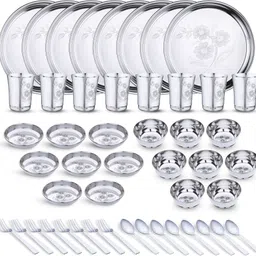 limetro steel Pack of 48 Stainless Steel Laser Printed Flower (Serves 8) Dinner Set-picture-19