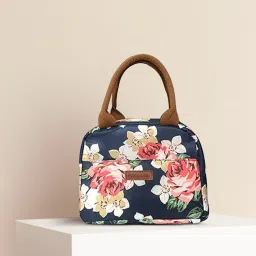 Lunch Bag Tote Bag for Women Printed (Navy Rose Flower)-27.5x21.5x17CM Waterproof Lunch Bag-image-39