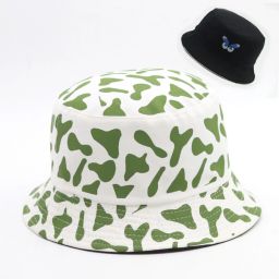 poshing latest cow design Reversible cotton Butterfly Embroidered Bucket Hat for Women-image-93