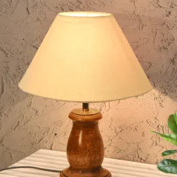 Table Lamp for Living Room Farmhouse Linen Bedside Lamps for Walnut, Khadi Cone Table Lamp-picture-18