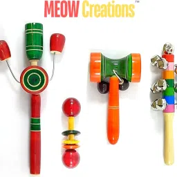 Wooden Tublar, Dumble, Damru, and Ten Bell (Set of 4) Rattle-12