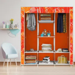 8 Shelf Foldable Collapsible Wardrobe Storage Organizer Almirah Cloth Rack Carbon Steel Collapsible Wardrobe-image-89