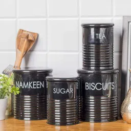 market 99 Black Galvanised Iron Tea & Sugar Jar (Each 900 Ml),Biscuits & Namkeen Jar (Each 1700 Ml)-picture-2