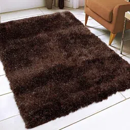 saral home Brown Shaggy Polyester 4 ft x 6 ft Hand Woven Carpet-picture-27