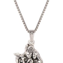 Divine Couple Radha Krishna with square chain Silver Stainless Steel Locket-image-61